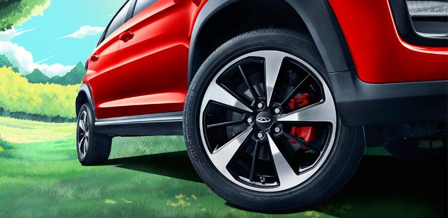 17-inch aluminum alloy rims and red calipers